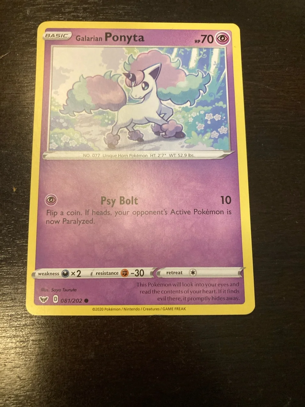 Pokemon Galarian Ponyta Card - Purple & Yellow Border